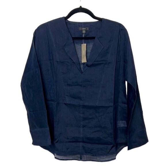 J. Crew Women's V-Neck Collared Long Sleeve Top Navy Blue Size XS - Picture 1 of 4